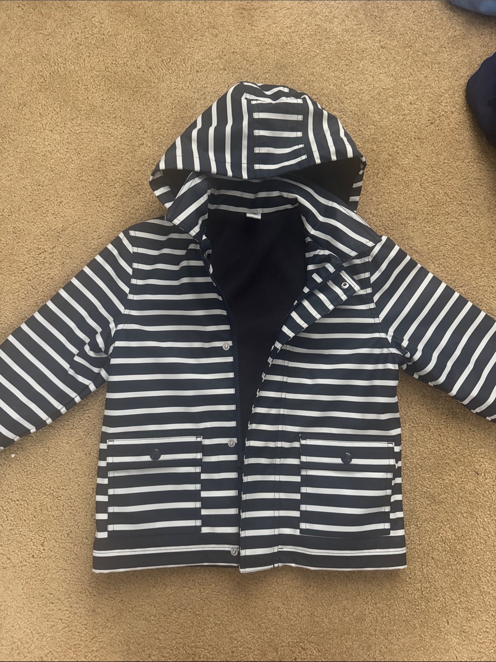 Petit Bateau Navy & White Striped Hooded Raincoat